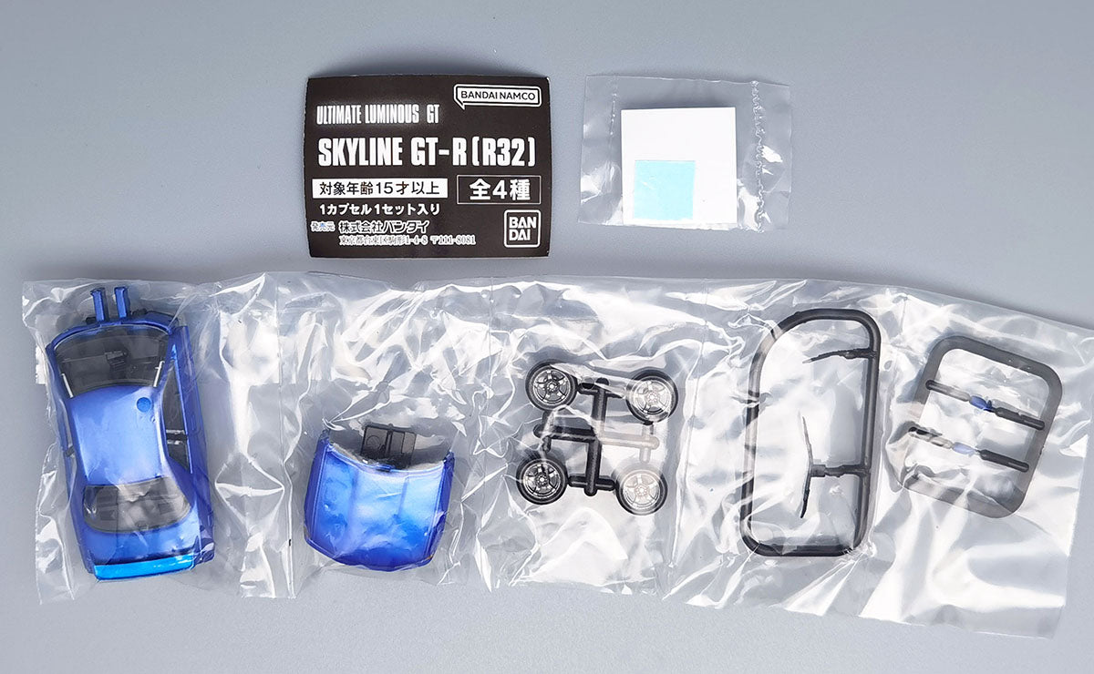 Nissan Skyline GT-R R32 Luminous LED Miniature Model Kit Bandai Gashapon Toys Blue Metallic